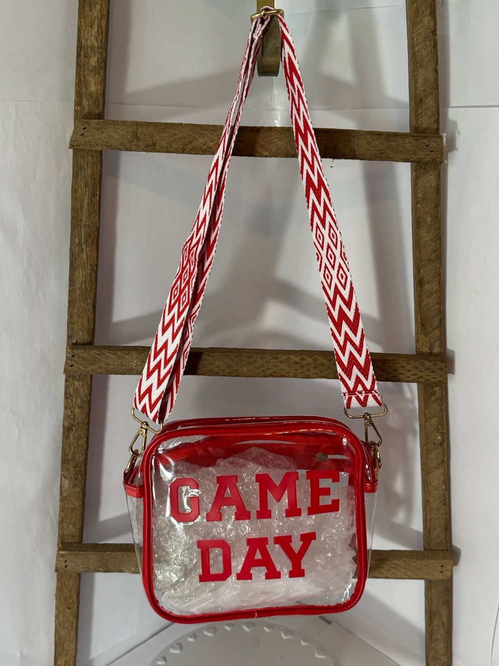 Clear Crossbody Crossbody Bag with Red Trim and GAME DAY Lettering NWT